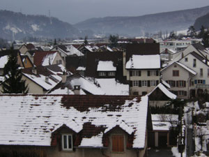 Das verschneite Bubendorf. Blick Richtung Norden